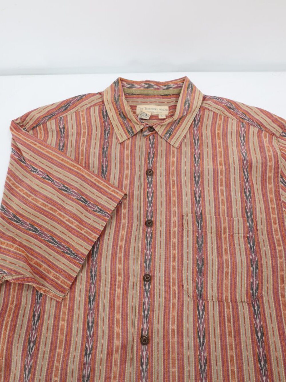 The Territory Ahead Shirt Mens Large Cotton aztec Striped Button Up Short Sleeve